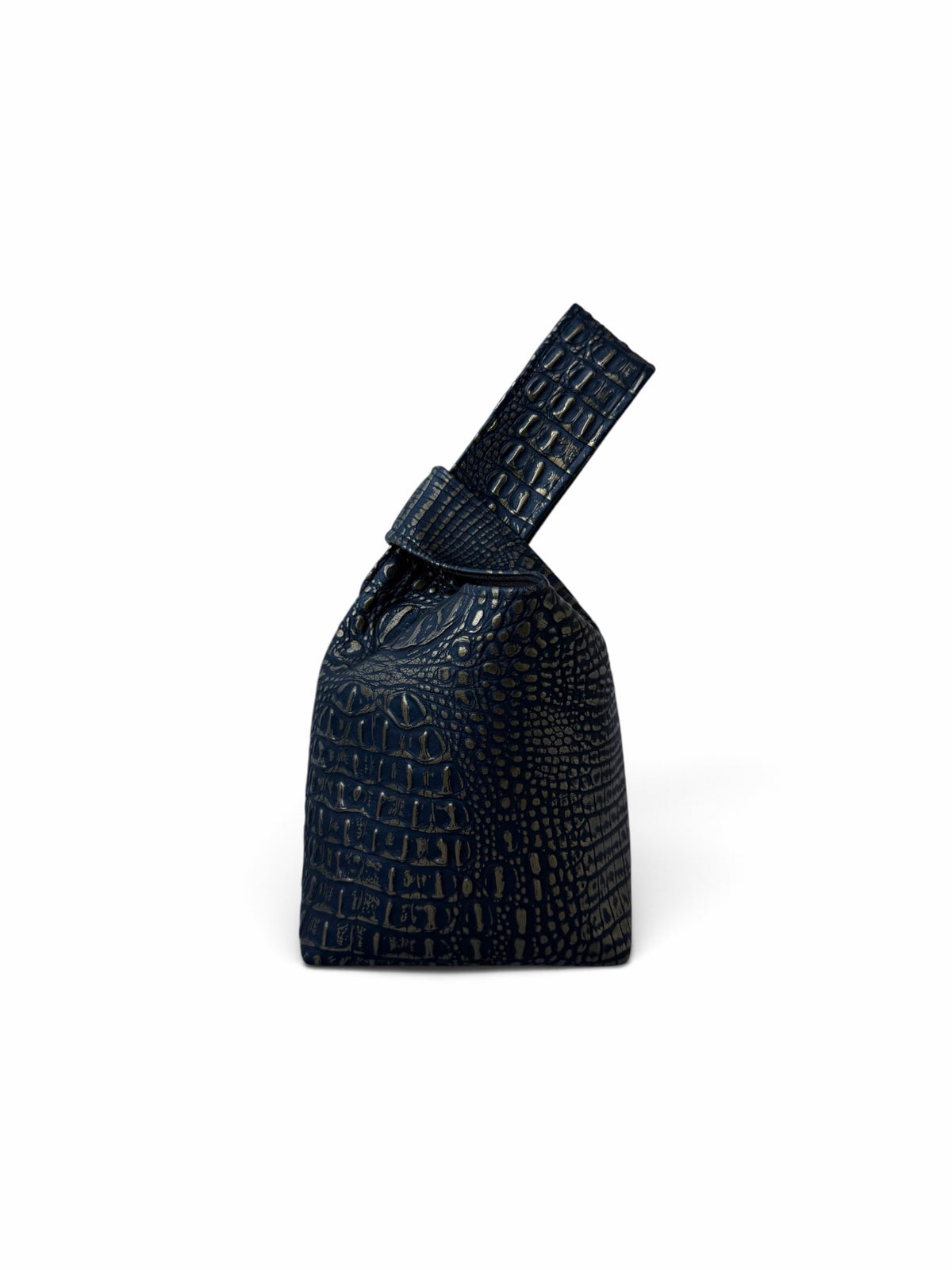 Black Embossed Gold Alligator Knot Bag