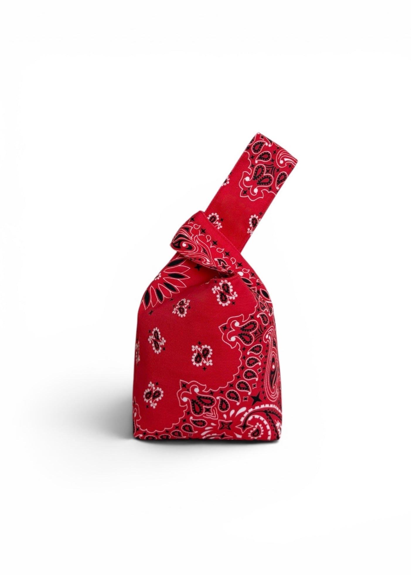 Red Denim Paisley Knot Bag