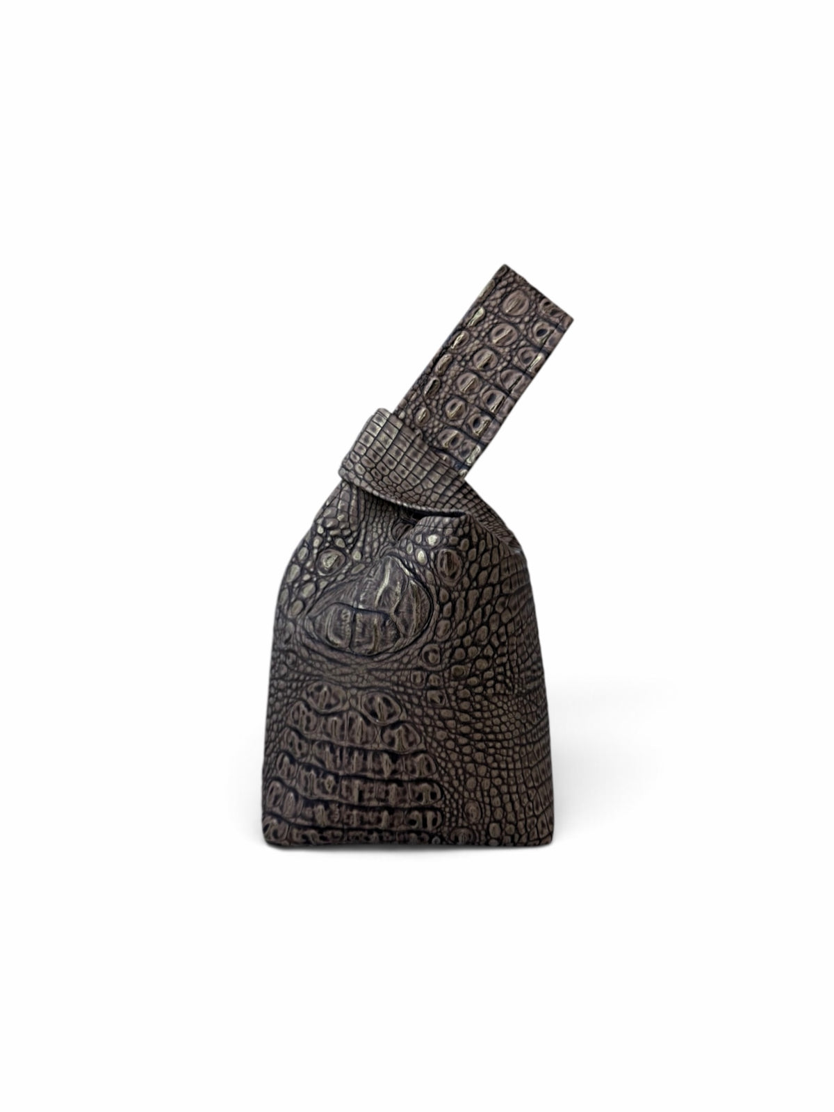 Brown Embossed Gold Alligator Knot Bag